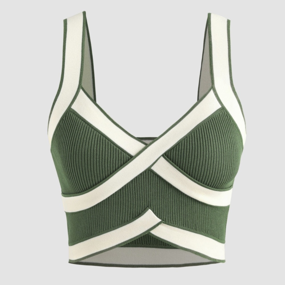 RIB CONTRASTING CROSS CROP TANK TOP